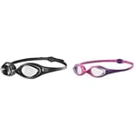 arena Lunettes de Natation Adultes Spider, avec protection UV, Pont de Nez Auto-ajustable, Noir (Clear-Black-Black) & Lunettes de Natation pour Enfants Spider Junior, Multicolore (Violet-Clear-Pink)