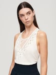 Superdry Jersey Lace Vest - Cream, Cream, Size 8, Women