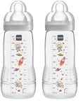 MAM - Biberon Easy Active 6+ mois (330 ml) Ivoire – Biberon avec tétine en silicone débit X vitesse ultra-rapide – Biberon pour bébé avec fermeture hermétique (Lot de 2)