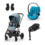 cybex GOLD Balios i-Size Barnevogn S Lux Taupe Sky Blue inkludert Cloud G bilbarnestol Plus Beach Blue Base G basestasjon og adapter