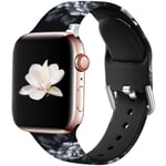 Wepro Replacement Strap Compatible with Apple Watch Strap 45mm 44mm 42mm, Pattern Printed Soft Silicone Wrist Bands for Apple Watch SE/iWatch Series 7/6/5/4/3/2/1, 42mm/44mm/45mm-M/L, Grey Floral