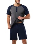 Aseniza Pyjama Homme Court en Bouton Ensembles de Pyjama Coton à Manches Courtes Vêtements de Nuit Été T-Shirt et Short avec Poches Casual Vêtement d'Intérieur A*Gris foncé L