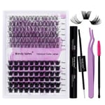 Kit Extension Cils Individuels D Curl 0.07mm DIY Cluster Cils Kit Volume Russe Mixte 12-16mm C4+ZW Extensions de Cils Individuels Bouquet Cluster Lashes(C4+ZW-D-Cluster Lash Extension Kit)