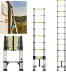 FEETE Échelle télescopique de 3,8 m - En aluminium léger - Avec pieds antidérapants - Portable - Pliable - Pour camping-car, maison, travaux en extérieur (3,8 m)