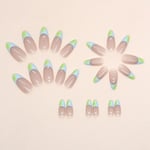 Long Fake Nails Green French Edge Nail Tips Fashion False Nails  for DIY