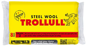 TROLLULL Steel Wool | Wire Wool coarse 3 enhances the natural grain of wood, cleans glass, roughens old varnish or paint, 8 pads 200g