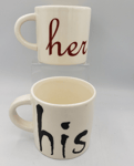 White His and Hers Mugs Boxed with Raised Black Red Lips & Moustache On Base