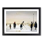 Big Box Art Playing Golf On The Ice by Hendrick Avercamp Framed Wall Art Picture Print Ready to Hang, Black A2 (62 x 45 cm)