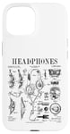 Coque pour iPhone 15 Casque audio vintage breveté DJ Gamer Podcaster Musique