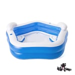 HOUSHIYU-521 Inflatable Swimming Pool Family Lounge Pool with 2 Wide Pillow Backrests, 2 Seats, 2 Cup Holders And Electric Pump for Kids Adults, 213x 206x 69cm