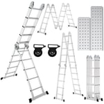 Einfeben - echelle telescopique Échelle à rallonge légère en aluminium, niveau 4x5 antidérapant + roue + planche échelle à rallonge extensible