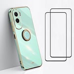 EasyLifeGo for Honor 90 Lite Case with Screen Protector Tempered Glass [2 pieces],Soft TPU Shockproof 360 Degree Ring Holder Kickstand Slim Plated Phone Case Cover_Mint Green