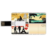 4G USB Flash Drives Credit Card Shape Retro Memory Stick Bank Card Style Postcards from Italy Hawaii Paris Exotic Places in the World Nostalgic Times Print Decorative,Multicolor Waterproof Pen Thumb