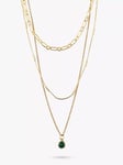 Orelia Swarovski Drop Emerald 3-Row Necklace, Pale Gold