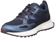 BOSS Mens Jonah Runn Metallic trainers in mixed materials with pop colours Size 11 Dark Blue