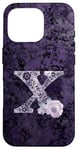 Coque pour iPhone 16 Pro Jolie rose florale violette avec monogramme lettre X