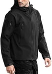 FREE SOLDIER Homme Veste Polaire Veste Militaire Tactique Veste de Ski Imperméable d'hiver Manteau Coupe-Vent extérieur Softshell avec Capuche (Noir,S)