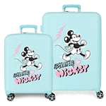 Ensemble Valise Disney Mickey Friendly Turquoise 55/70 cm ABS Rigide Fermeture TSA Intégrée 88L 6.8 kg 4 Double Roues Bagage à Main