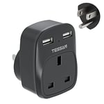 UK to US Plug Adaptor, TESSAN UK to USA Plug Adapter with 2 USB, Grounded Type B USA Travel Adapter Black, 3 in 1 American Plug Adapter UK to US, USA, Mexico, Canada, Thailand, Costa Rica etc