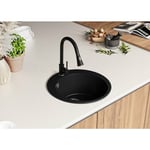 Evier cuisine Granit Rond Tout Noir 50x50cm, Evier 1 bac + Kit de Vidage, Lavabo Cuisine au meuble 45cm de Primagran black#black