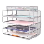 Exerz Lot de 5 organiseurs de Bureau en Maille métallique – Trieur de Papier empilable à 4 étages avec Organiseur d'accessoires 4 Compartiments/Multifonctionnel/Porte-dossiers