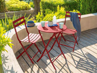 Salon De Jardin Rond En Métal Greensboro Ø 60 Cm Groseille Avec 2 Chaises - Hespéride