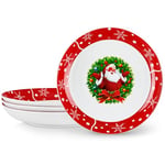 VEWEET, Série SANTACLAUS, Ensemble de 4 Bols à Pâtes en Porcelaine | φ26.7cm 1440ml | Grands Bols à Salade pour Fête de Noël | Passe au Lave-vaisselle et au Micro-ondes | Rouge et Blanc