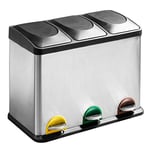 Premier Housewares Poubelle à Pédale de Recyclage, 45 Ltr - Bacs à Ordures en Acier Inoxydable Avec 3 Compartiments