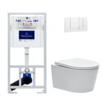 Villeroy & Boch Pack WC Bâti-support + WC Swiss Aqua Technologies sans bride et fixations invisibles + Plaque blanche (ViConnectSATr