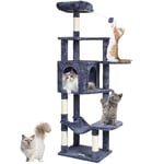 VEVOR Arbre à Chat, 154 cm, Tour d'escalade à Chats avec griffoir en sisal, Niche, hamac, perchoir supérieur, Plates-Formes de Saut, Balle Suspendue, pour activités d'intérieur des Chats, Gris foncé