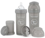 Twistshake 2x Biberons Anti-Coliques Avec Récipient Pour Lait En Poudre Et Mélangeur - 260ml | Tétine En Silicone À Débit Moyen | Biberon Sans BPA | 2+ Mois | Gris