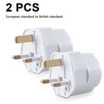 2x Reseadapter Adapterkontakt För England - Resekontakt Power Eu To Uk-uttag - Resekontakt Vit