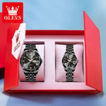 Olevs-Ensemble De Montre À Quartz De Luxe Pour Hommes Et Femmes,Montre De Couple,Miroir Losange,Étanche,Bracelet En Acier Inoxydable Solide,Amoureux,9931 - Type All Black Set