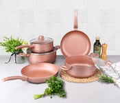 Saucepan Set Induction Non Stick Rose Gold 7 Pieces with Frying Pans Ceramic Hob