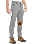 donhobo Men's Waterproof Walking Trousers,Men's Fleece Lined Drawstring Adjustable Ankle Opening Truser,Winter Warm Work Pants with Zipper Pockets Light Grey 36