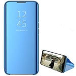 Hülle® Mirror Plating Clear View Stand Function Flip Case Compatible for Samsung Galaxy M12 (Sky Blue)