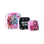 My sweety pop - lot de 3 boites a gouter Monster High - Boîte à goûter - Lunch box - Pour enfant - Crèche - Maternelle - Ecole - Vacances - Repas - 11,5 cm - Pour Fille - Violet/Rose - Idée Cadeau