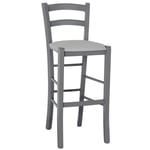 Tabouret Haut en Bois Gris H 73 CM Avec Siège Cuir Artificiel Gris Claire