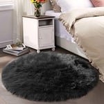 Latepis Tapis Rond Noir 200 cm Moelleux pour Salon Chambre à Coucher Salle à Manger Tapis en Fausse Fourrure Lavable à Poils Longs Shaggy