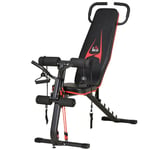 HOMCOM viktbänk justerbar träningsbänk med elastiskt rep sit up bänk 6 nivåer ryggstöd lutning vikt upp till 150 kg 145 x 49 x 57-127 cm