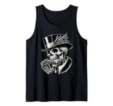 Skeleton Playing a Mouth Harp Harmonica,Wearing a Bowler Hat Tank Top