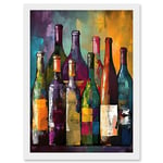 Artery8 White Rose and Red Glass Wine Bottles on Shelf Artwork Framed Wall Art Print A4