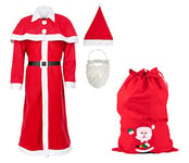 Idena 8580108 - Ensemble de déguisement de Père Noël ou Saint Nicolas, avec sac cadeau, bonnet, barbe, manteau, ceinture, cape, Rouge/Blanc, Taille Unique