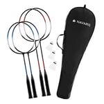 Navaris Set Jeu de Badminton – 2 Raquettes Adulte 2 Raquettes Enfant 3 Volants 1 Sac – Kit Complet de Badminton en extérieur pour Tous Les âges