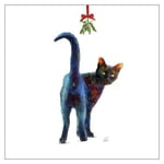 'Give Us a Kiss' Funny Humorous Black Cat Christmas Card by Denise Laurent Xmas