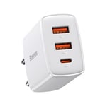 Baseus Kompakt snabbladdare 2x USB / USB Typ C 30W 3A Strömförsörjning Snabbladdning vit (CCXJ-E02)