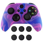 PlayVital Tri-Color Pink & Purple & Blue Camouflage Anti-Slip Silicone Cover Skin for Xbox Series X Controller, Soft Rubber Case Protector for Xbox Series S Controller with Black Thumb Grip Caps