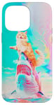 Coque pour iPhone 14 Pro Max Chat orange amusant chevauchant le requin blanc Cyberpunk