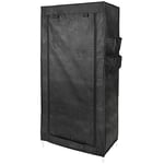 PrimeMatik - Armoire de Rangement en Tissu 70 x 45 x 155 cm Noir avec Porte Rouleau