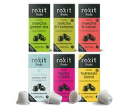 Rokit Pods | Organic Variety Pack Bundle | Includes Matcha Green Tea, Turmeric & Cacao Blends, Barley 'Coffee', VitaCoffee and Turmeric Tea Pods | Nespresso Coffee Machine Compatible | 60 Pods